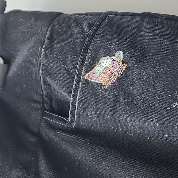 Vintage Moiselle Floral Sequon Embroidery Cotton Velvet Corduroy Trouser Pants - Picture 4 of 8